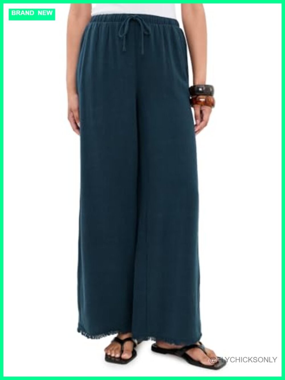 Wide Leg Linen Palazzo Pants High Rise Drawstring Loose Fit